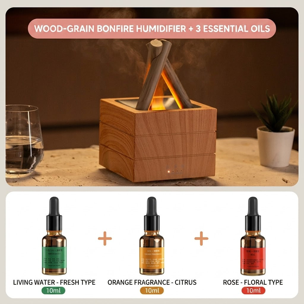 WOOD BONFIRE HUMIDIFIER + 3 ESSENTIAL OILS