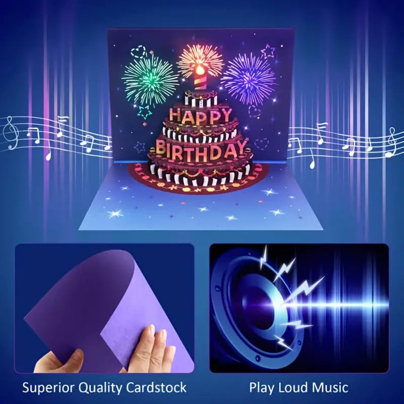 🟢LIGHTS & SOUND Pop up Happy Birthday Card