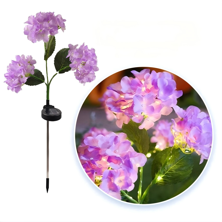 Outdoor Solar Hydrangea Lights - Garden Stake Decor